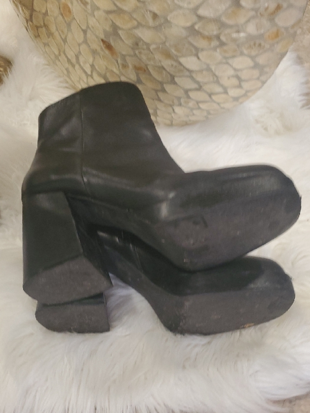 Y2k Steve Madden Elie Black Leather Block Heel Ankle Boots - Picture 12 of 16